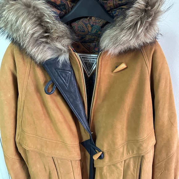 J Percy for Marvin Richards Camel Coat with Fur Hood, Large - Picture 2 of 4